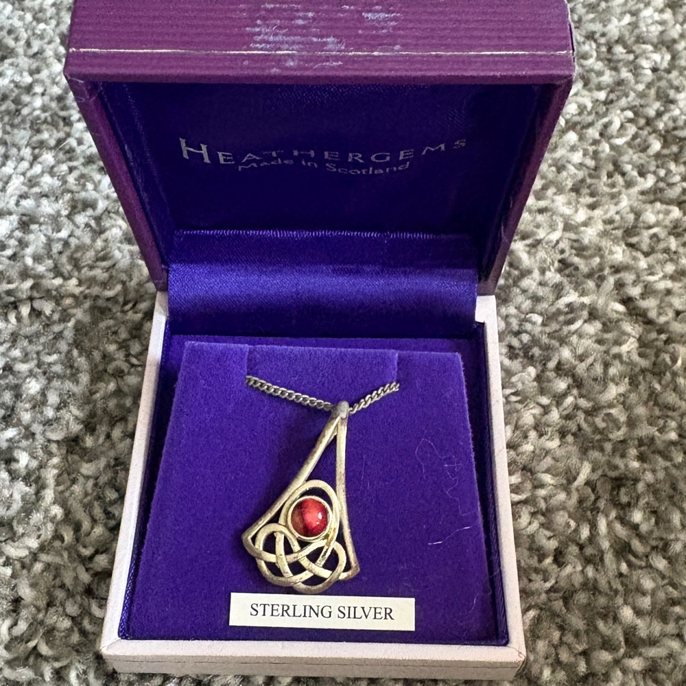 Sterling Silver Celtic Knot Pendant with Red Stone